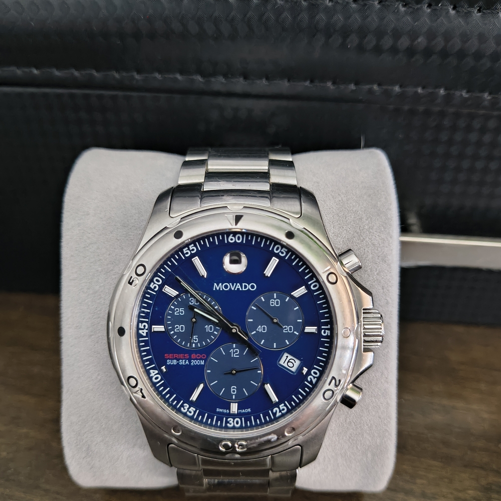 Movado Silver and Blue Chronograph Watch